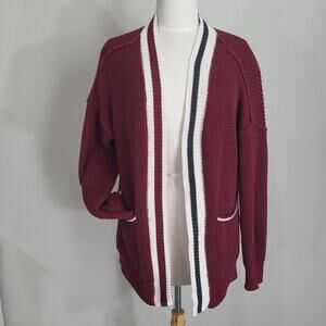 Universal Thread Cardigan Sweater Womens Medium Burgundy Varsity Stripe Cotton